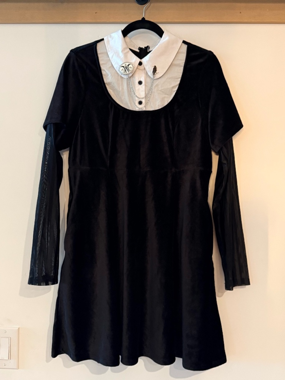 Wednesday Addams Black Velvet Collared Twofer Long-Sleeve Dress